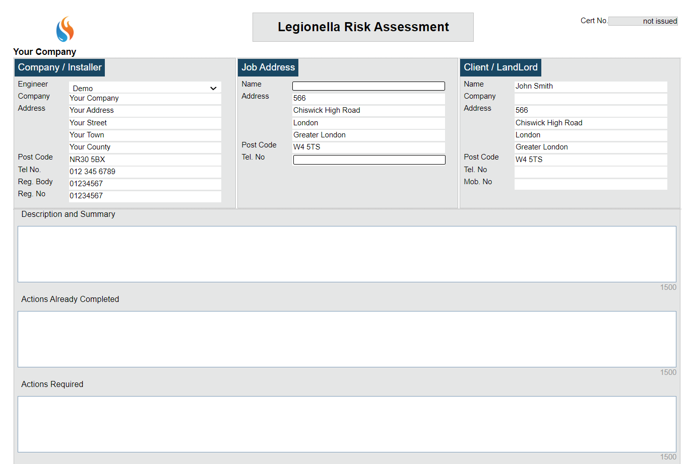 Legionella Risk Assessment App Record