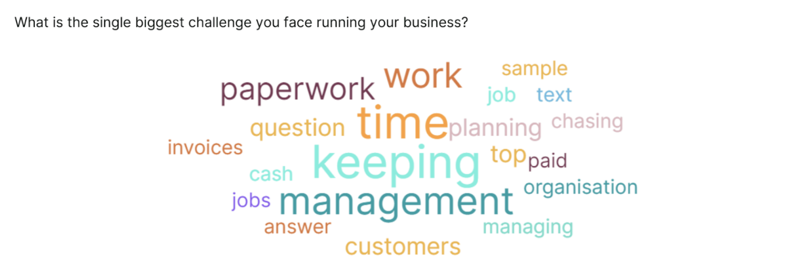 Word cluster of the responses when asked what the biggest challenge facing their business was