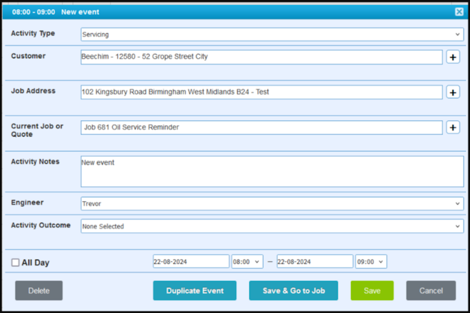 Calendar duplication Job Management for Plumbers and Heating Businesses