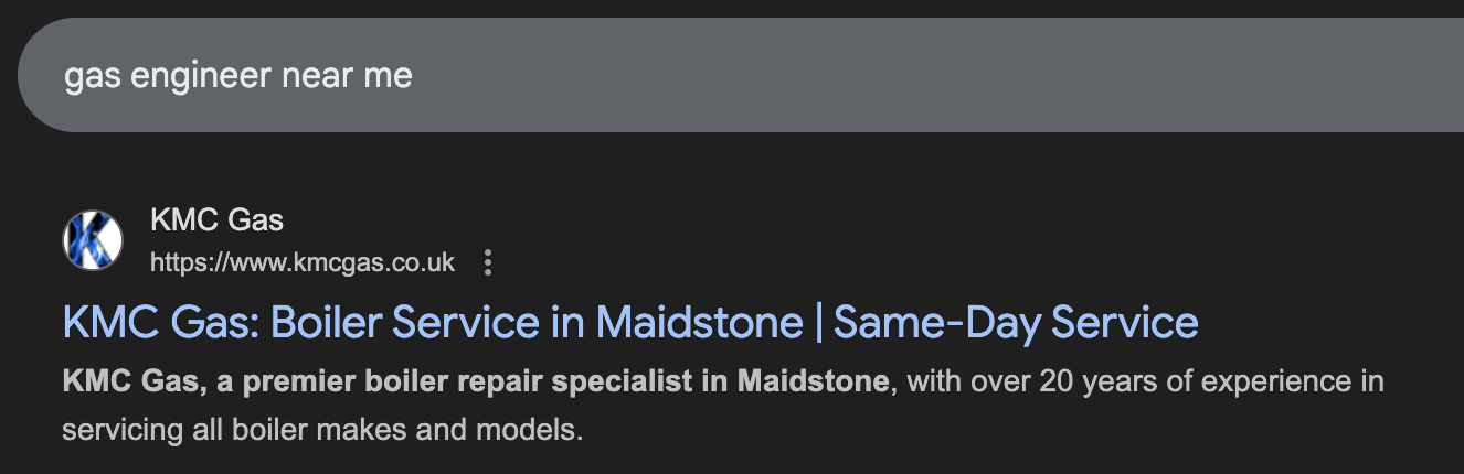 gas engineer near me Google search result