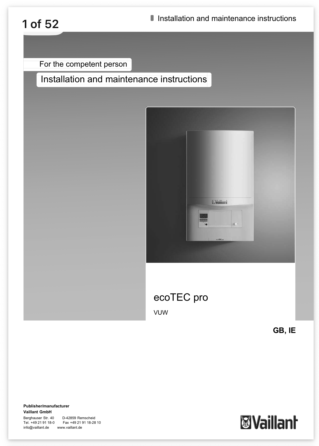 Vaillant ecoTEC pro 30 installation and service manual